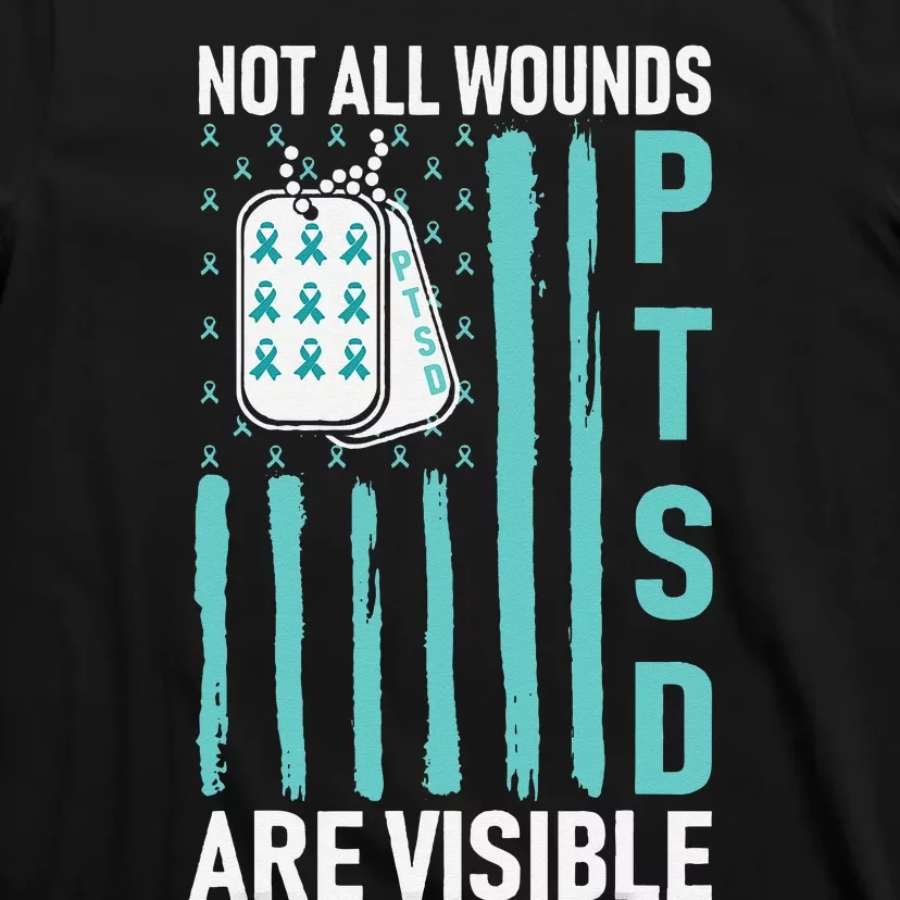 All Wounds Are Visible PTSD USA Flag PTSD Awareness Flag T-Shirt