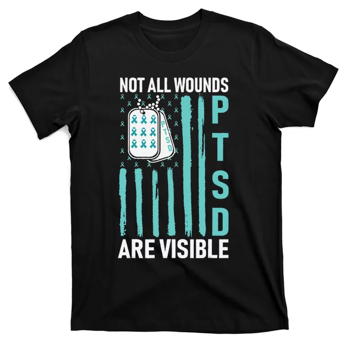 All Wounds Are Visible PTSD USA Flag PTSD Awareness Flag T-Shirt