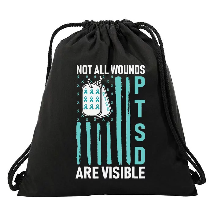 All Wounds Are Visible PTSD USA Flag PTSD Awareness Flag Drawstring Bag