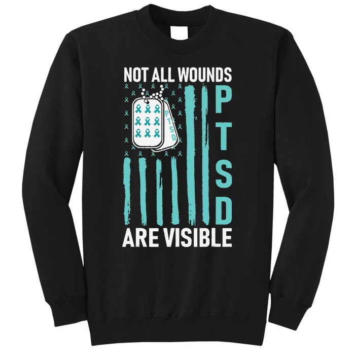 All Wounds Are Visible PTSD USA Flag PTSD Awareness Flag Tall Sweatshirt