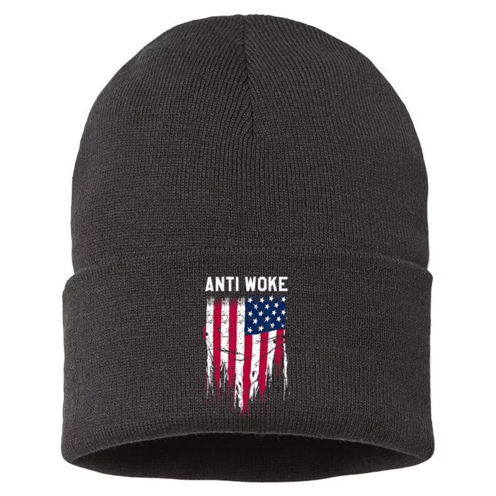 Anti Woke American Flag Patriotic Cancel Cancel Culture Sustainable Knit Beanie