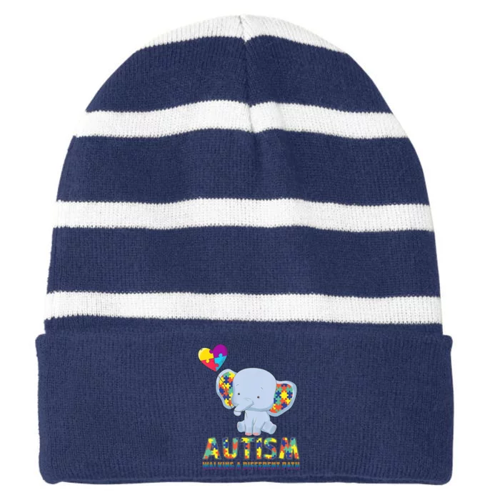 Autism Walking A Different Path Elephant Striped Beanie with Solid Band