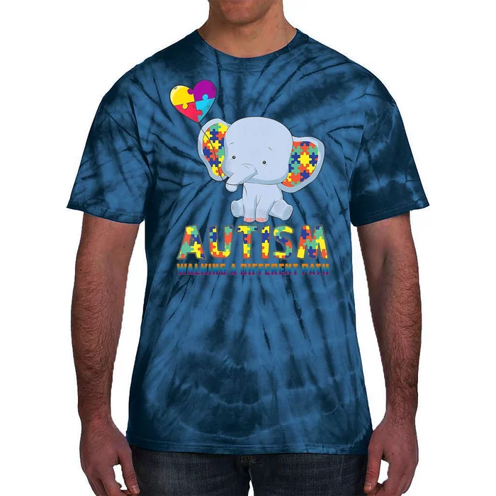 Autism Walking A Different Path Elephant Tie-Dye T-Shirt