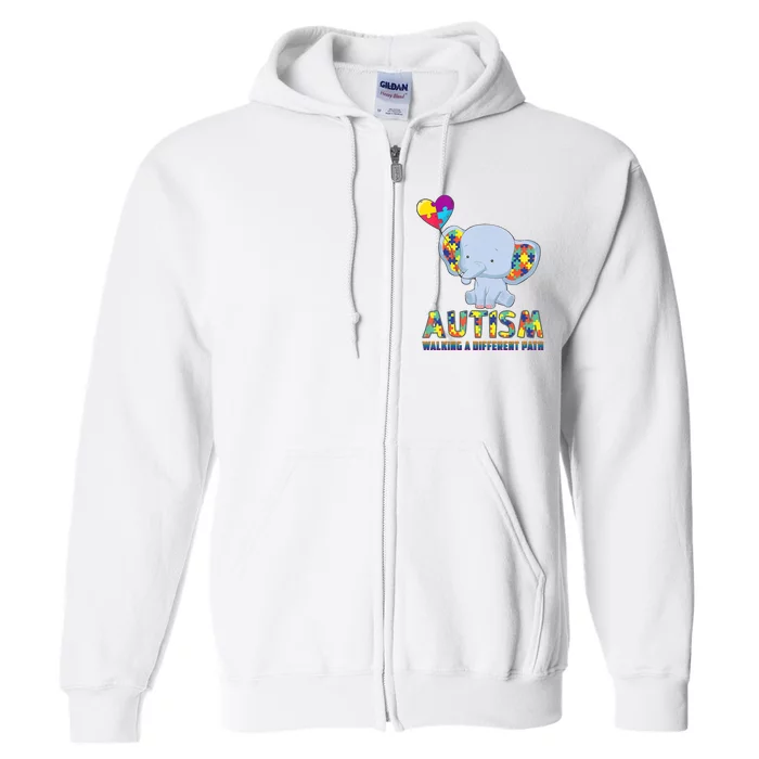 Autism Walking A Different Path Elephant Full Zip Hoodie