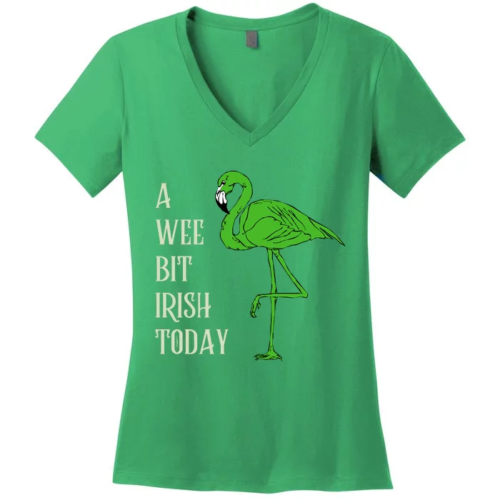 A Wee Bit Irish Today Funny Flamingo St PatrickS Day Women's V-Neck T-Shirt