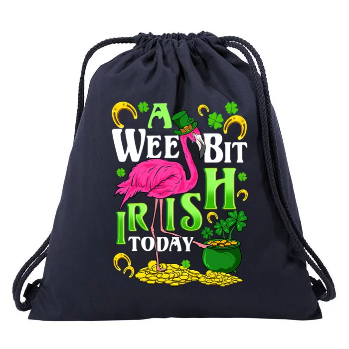 A Wee Bit Irish Today Flamingo Leprechaun St Patricks Day Drawstring Bag