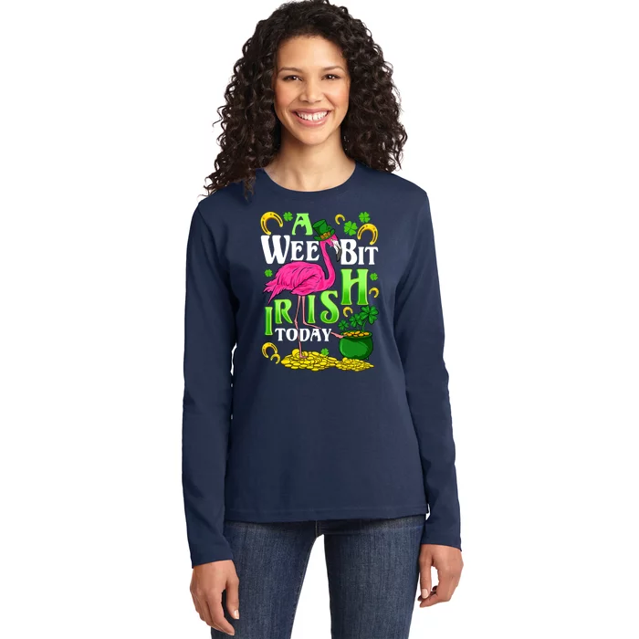 A Wee Bit Irish Today Flamingo Leprechaun St Patricks Day Ladies Long Sleeve Shirt