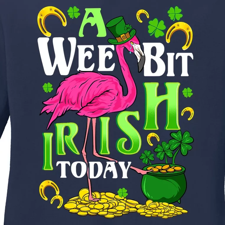 A Wee Bit Irish Today Flamingo Leprechaun St Patricks Day Ladies Long Sleeve Shirt