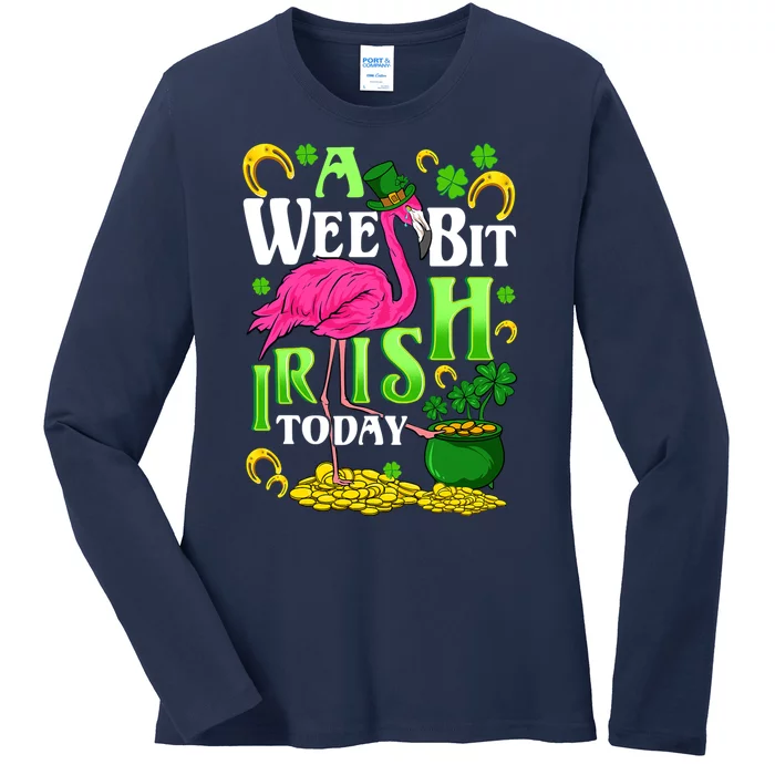 A Wee Bit Irish Today Flamingo Leprechaun St Patricks Day Ladies Long Sleeve Shirt