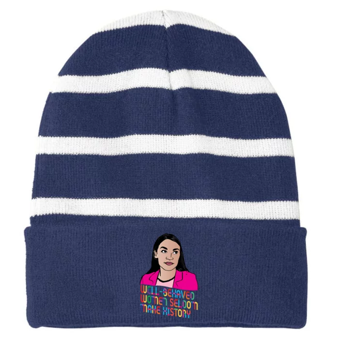 Aoc Well Behaved Women Seldom Make History Striped Beanie with Solid Band