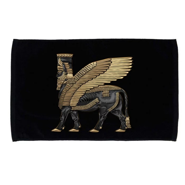 Assyrian Winged Bull Gold And Black Lamassu Over White Leather Microfiber Hand Towel