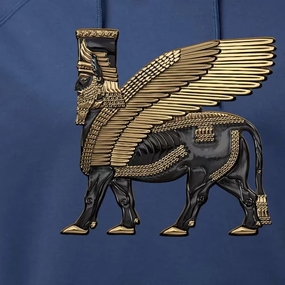 Assyrian Winged Bull Gold And Black Lamassu Over White Leather Performance Fleece Hoodie