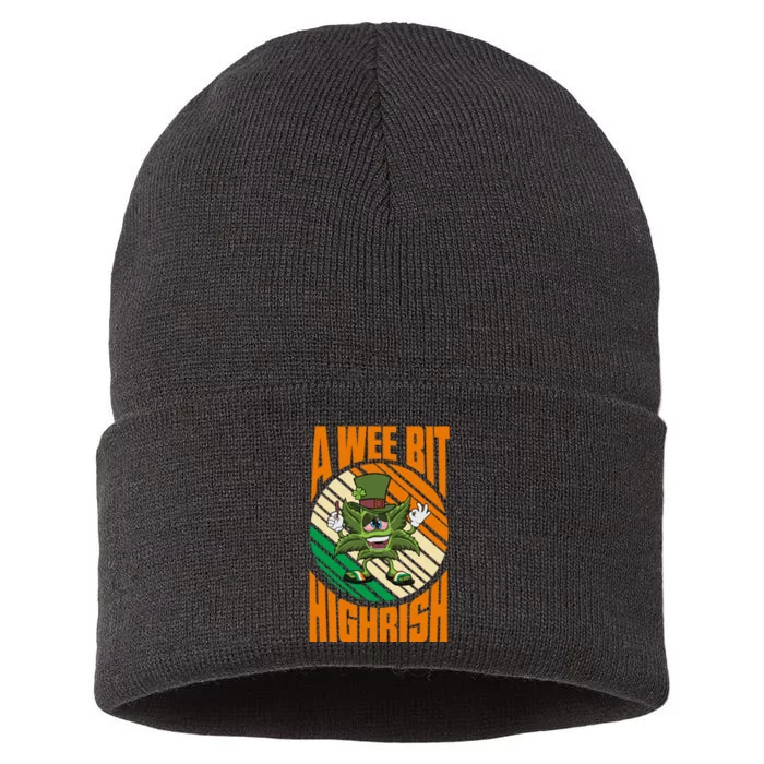 A Wee Bit Highrish Funny St Patricks Day Sustainable Knit Beanie