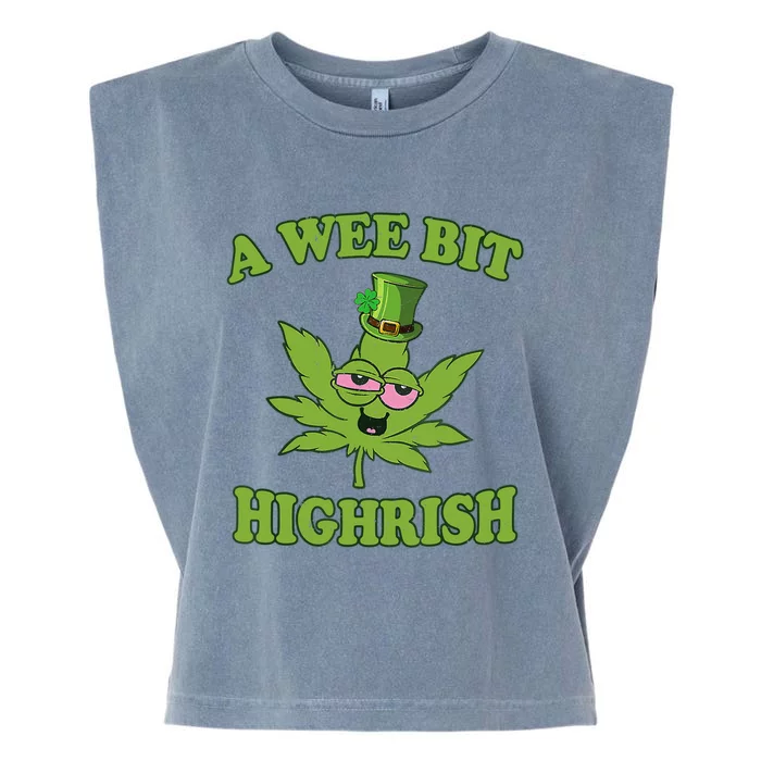 A Wee Bit Highrish Funny 420 Weed Marijuana St Patricks Day Garment-Dyed Women's Muscle Tee