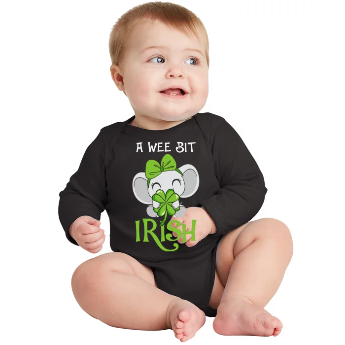 A Wee Bit Irish Cute Elephant Patricks Day Baby Long Sleeve Bodysuit