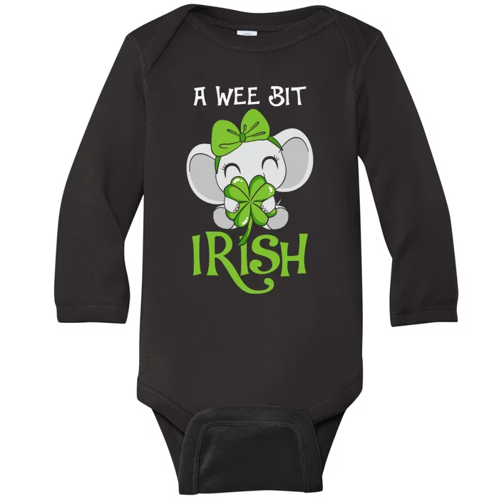 A Wee Bit Irish Cute Elephant Patricks Day Baby Long Sleeve Bodysuit