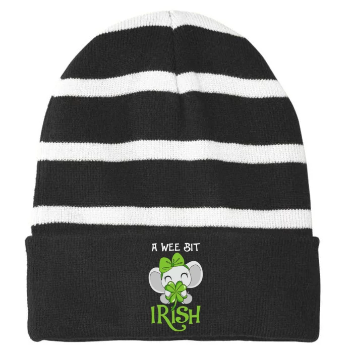 A Wee Bit Irish Cute Elephant Patricks Day Striped Beanie with Solid Band