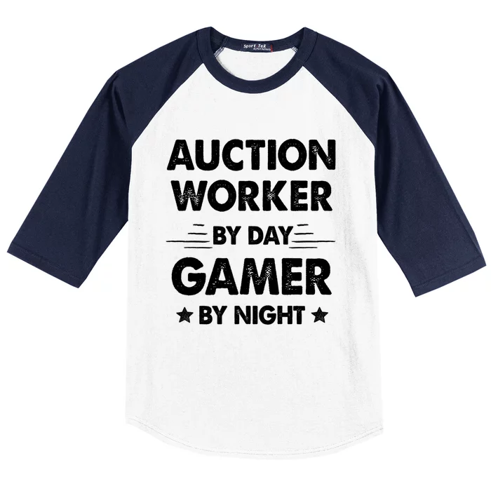 Auction Worker By Day Gamer By Night Gift Baseball Sleeve Shirt