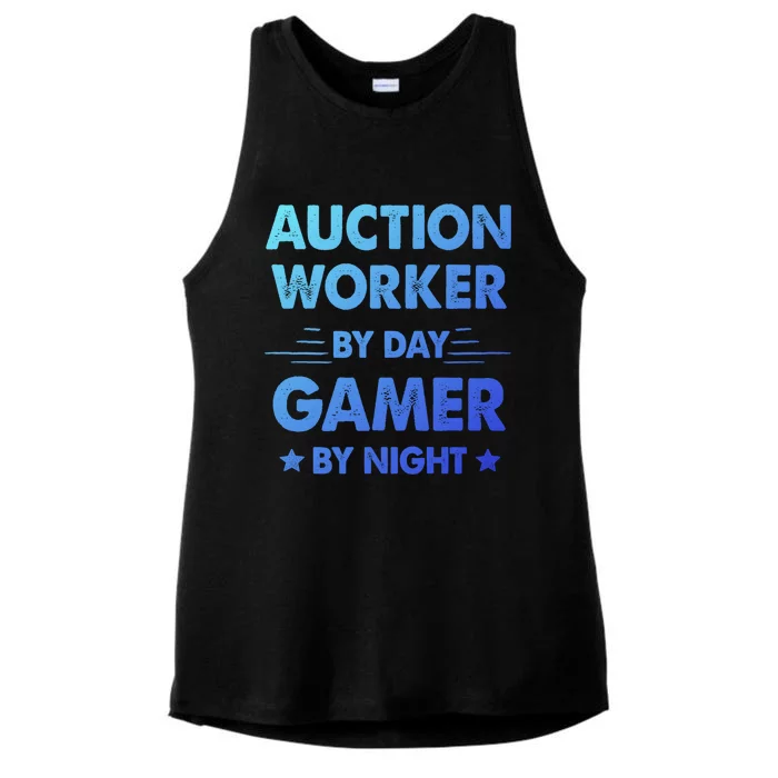 Auction Worker By Day Gamer By Night Gift Ladies Tri-Blend Wicking Tank