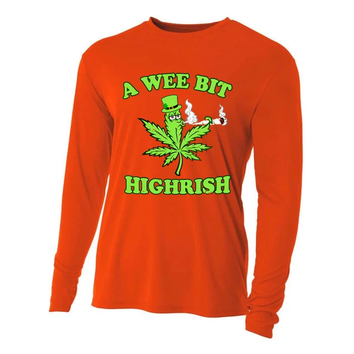 A Wee Bit Highrish Funny 420 Weed Marijuana St Patricks Day Cooling Performance Long Sleeve Crew