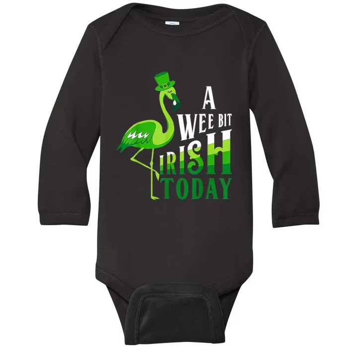 A Wee Bit Irish Today Flamingo St Patrick's Day Baby Long Sleeve Bodysuit