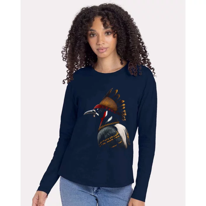 Acorn Woodpecker Bird American Indian Northwest Tribal Womens Cotton Relaxed Long Sleeve T-Shirt