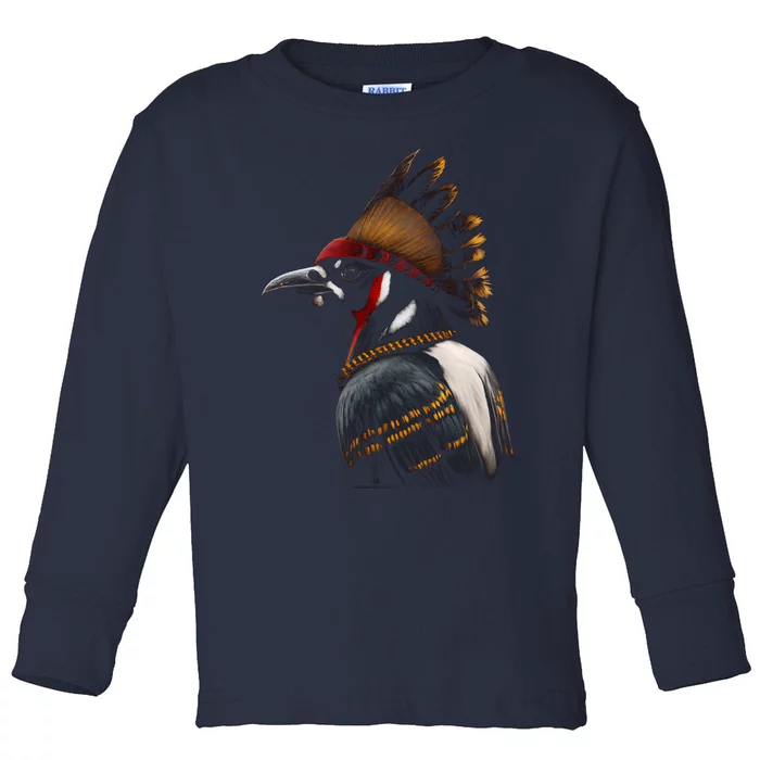 Acorn Woodpecker Bird American Indian Northwest Tribal Toddler Long Sleeve Shirt