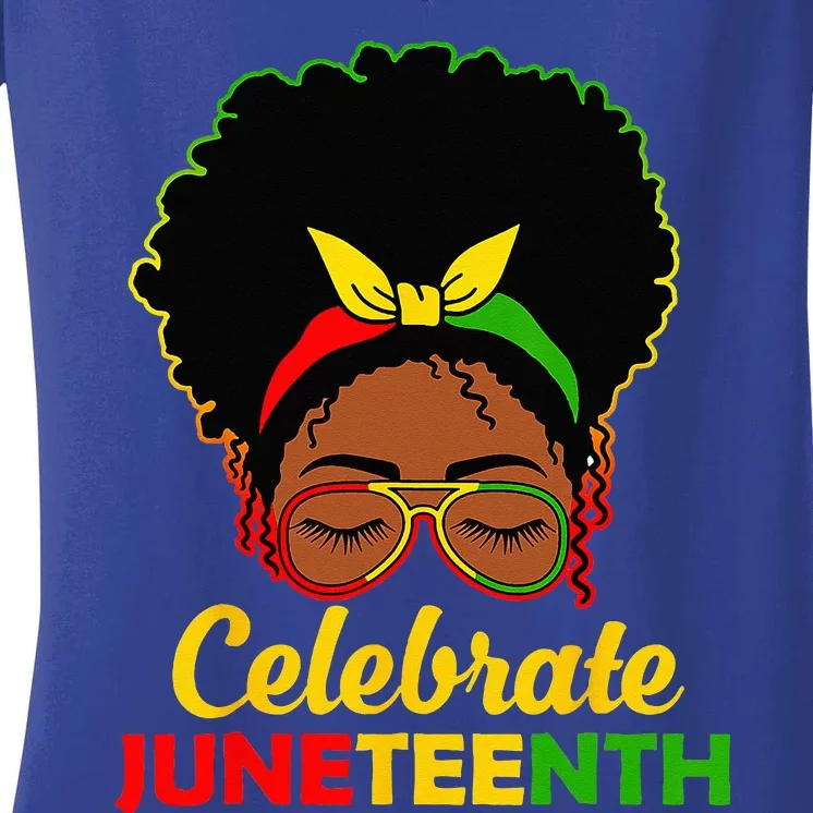 Afro Woman Black Queen African American Women Juneteenth Women's V-Neck T-Shirt