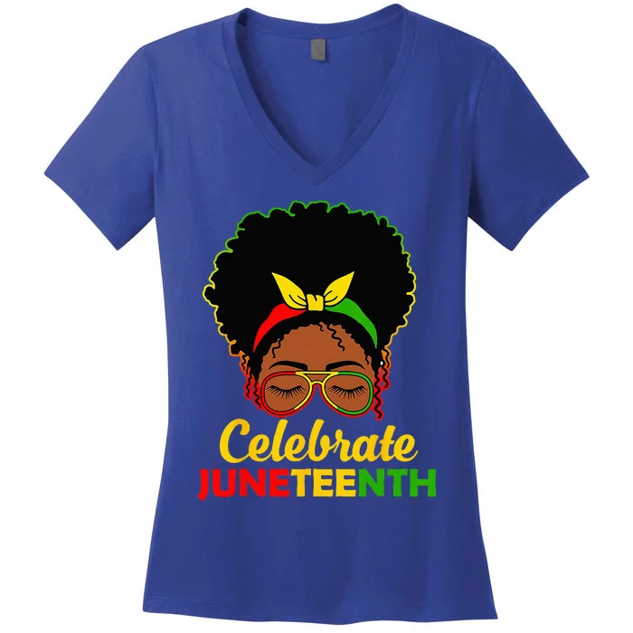 Afro Woman Black Queen African American Women Juneteenth Women's V-Neck T-Shirt