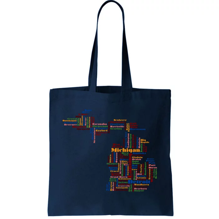 Abstract Word Cloud Map Of Michigan State Tote Bag