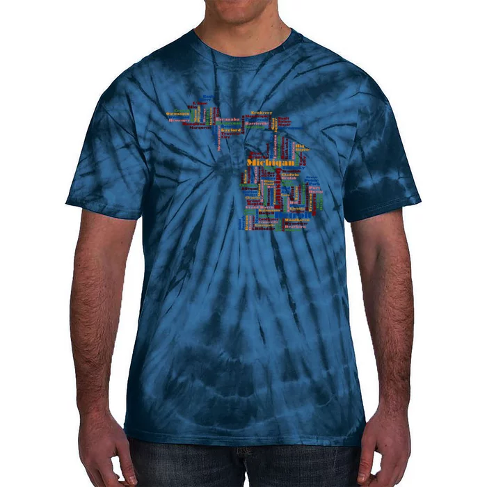 Abstract Word Cloud Map Of Michigan State Tie-Dye T-Shirt