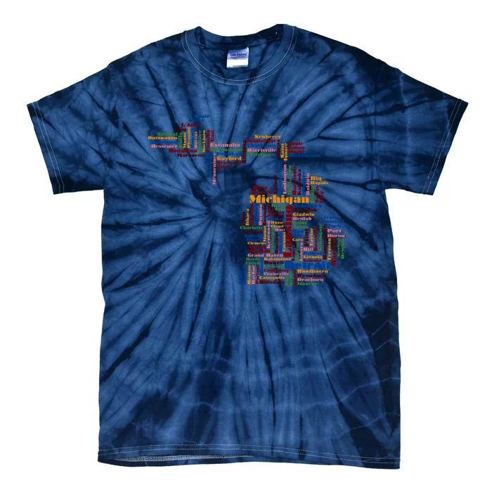 Abstract Word Cloud Map Of Michigan State Tie-Dye T-Shirt