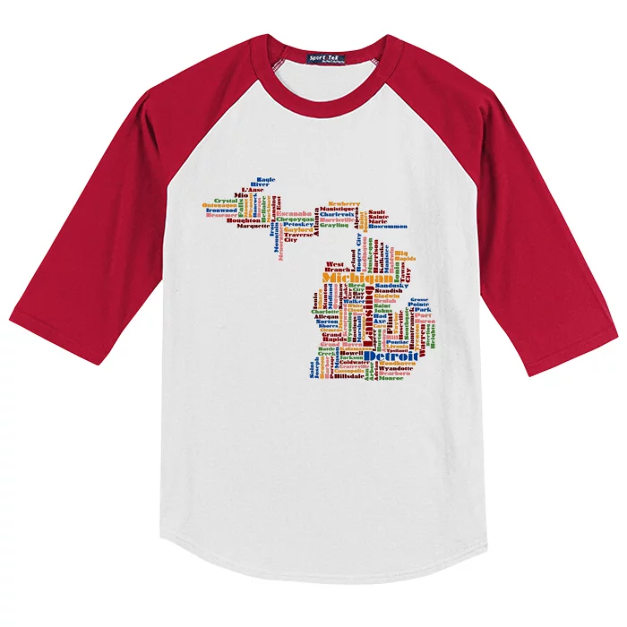 Abstract Word Cloud Map Of Michigan State Kids Colorblock Raglan Jersey