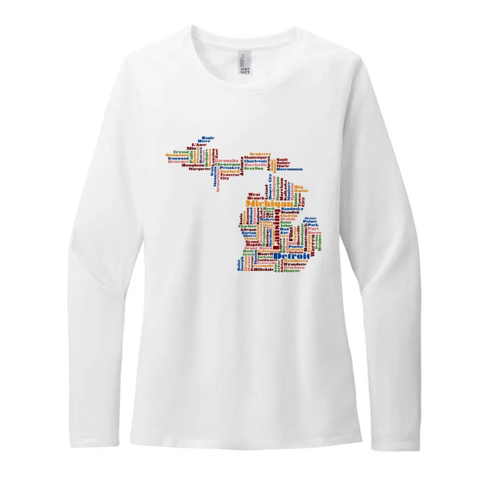 Abstract Word Cloud Map Of Michigan State Womens CVC Long Sleeve Shirt