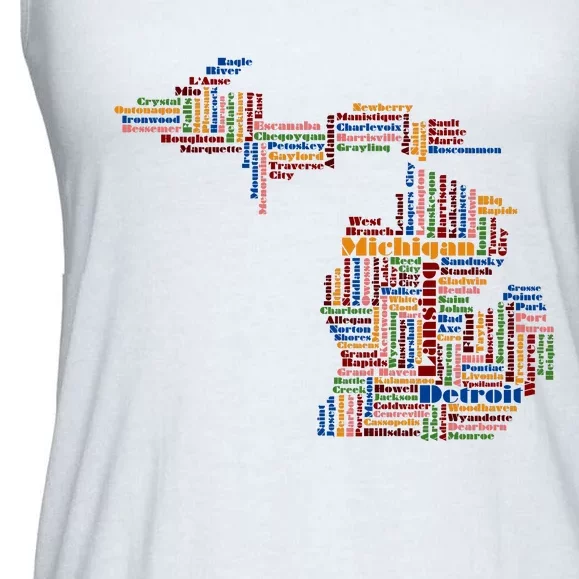 Abstract Word Cloud Map Of Michigan State Ladies Essential Flowy Tank