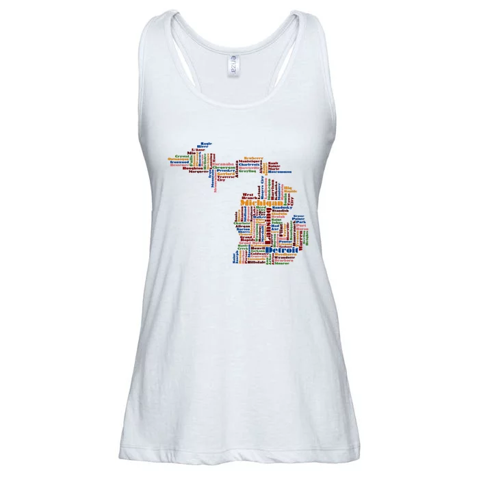 Abstract Word Cloud Map Of Michigan State Ladies Essential Flowy Tank