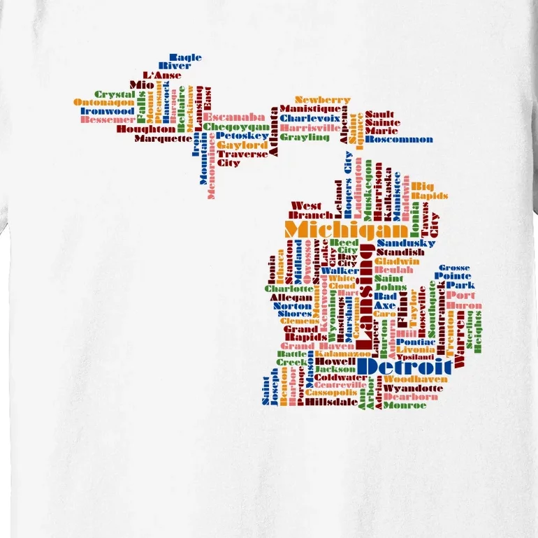 Abstract Word Cloud Map Of Michigan State Premium T-Shirt