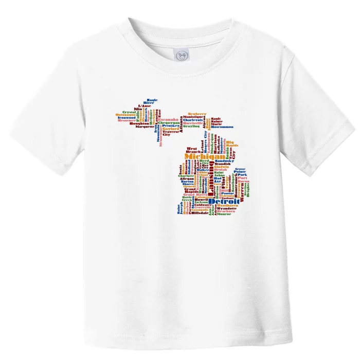 Abstract Word Cloud Map Of Michigan State Toddler T-Shirt