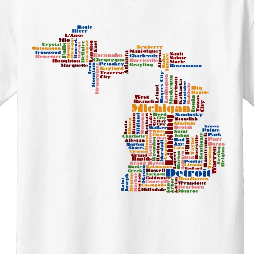 Abstract Word Cloud Map Of Michigan State Kids T-Shirt