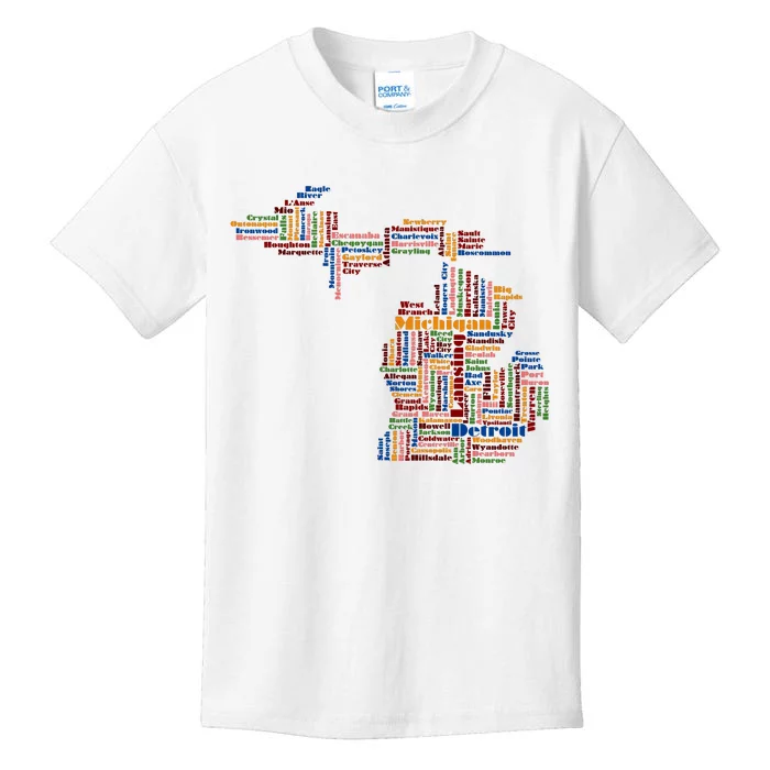 Abstract Word Cloud Map Of Michigan State Kids T-Shirt