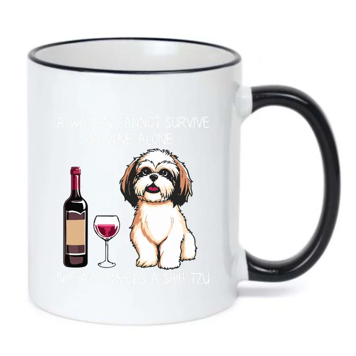 A Woman Cannot Survive On Wine Alone She Needs A Shih Tzu Black Color Changing Mug