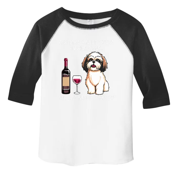 A Woman Cannot Survive On Wine Alone She Needs A Shih Tzu Toddler Fine Jersey T-Shirt