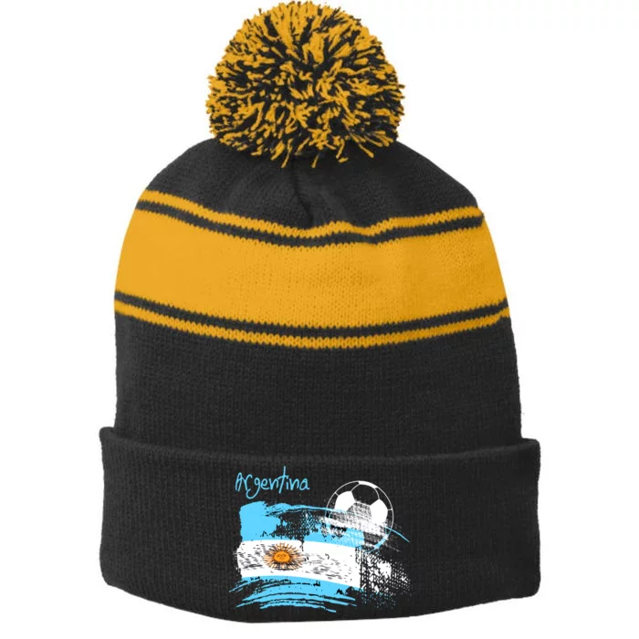 Argentina World Champion Football For Lover Gift Trending Stripe Pom Pom Beanie