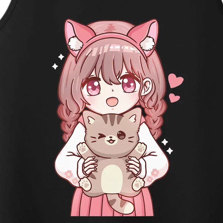 Anime With Cat Kawaii Cat Lover Otaku Performance Tank