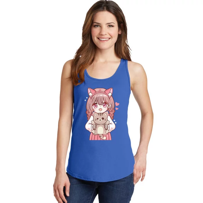 Anime With Cat Kawaii Cat Lover Otaku Ladies Essential Tank