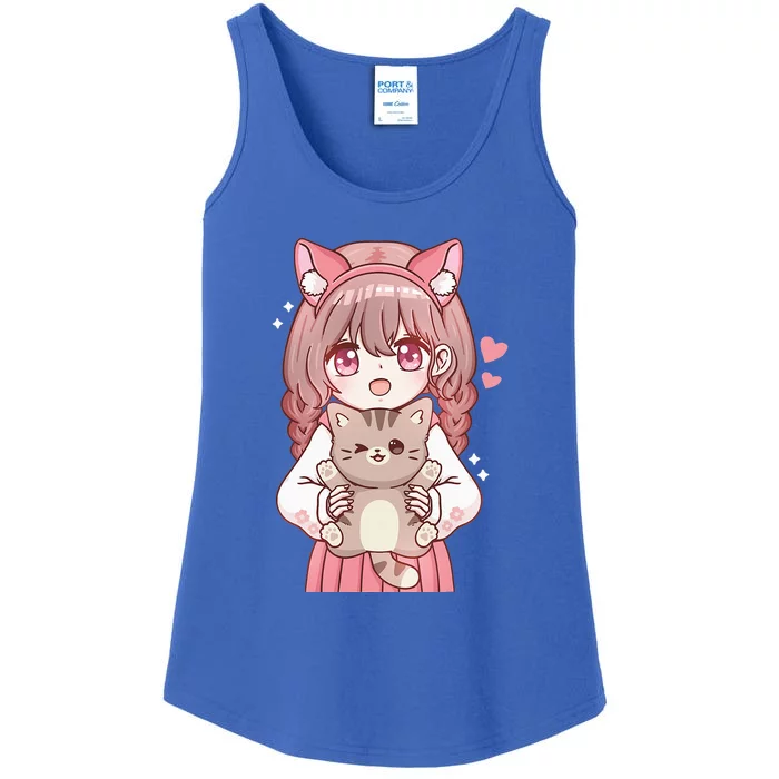 Anime With Cat Kawaii Cat Lover Otaku Ladies Essential Tank