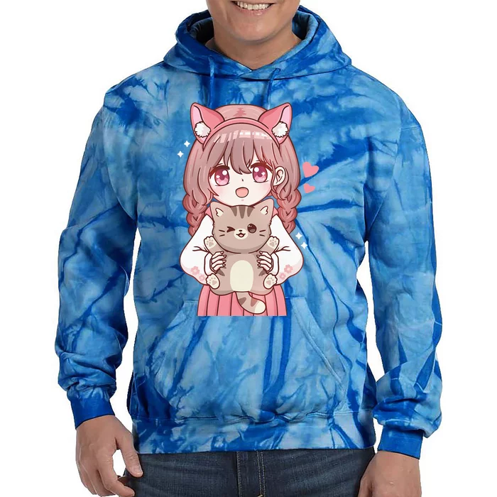 Anime With Cat Kawaii Cat Lover Otaku Tie Dye Hoodie