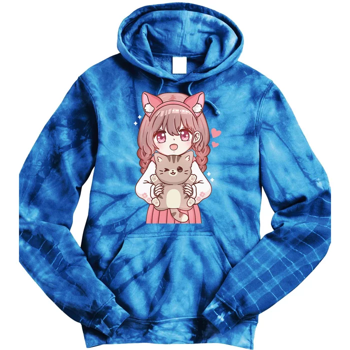 Anime With Cat Kawaii Cat Lover Otaku Tie Dye Hoodie