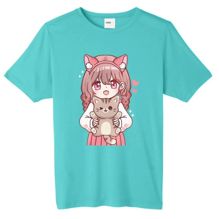 Anime With Cat Kawaii Cat Lover Otaku ChromaSoft Performance T-Shirt