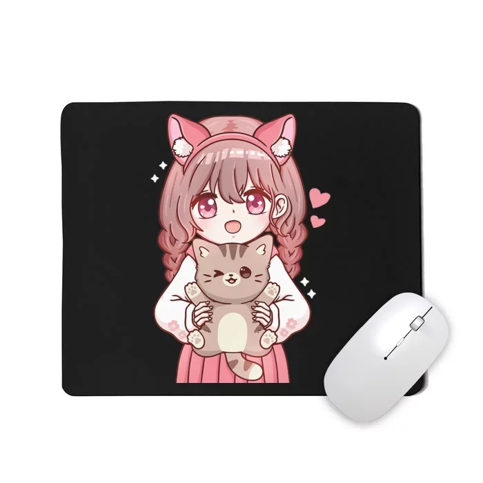 Anime with Cat Kawaii Cat Lover Otaku Mousepad